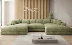 Designer Sofa Bernardo U mit breiter Ottomane in Cord
