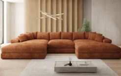 Designer Sofa Bernardo U mit breiter Ottomane in Cord