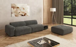 Designer Sofa Calm 3 Sitzer mit Beistellhocker und Beistelltisch in Bouclé