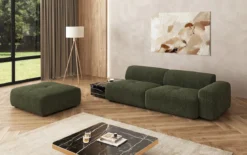 Designer Sofa Calm 3 Sitzer mit Beistellhocker und Beistelltisch in Bouclé