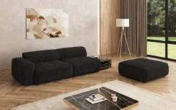 Designer Sofa Calm 3 Sitzer mit Beistellhocker und Beistelltisch in Bouclé