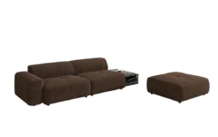 Designer Sofa Calm 3 Sitzer mit Beistellhocker und Beistelltisch in Bouclé