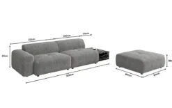 Designer Sofa Calm 3 Sitzer mit Beistellhocker und Beistelltisch in Bouclé