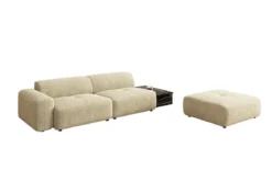 Designer Sofa Calm 3 Sitzer mit Beistellhocker und Beistelltisch in Bouclé