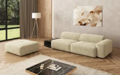 Designer Sofa Calm 3 Sitzer mit Beistellhocker und Beistelltisch in Bouclé