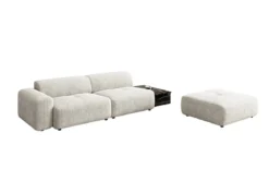 Designer Sofa Calm 3 Sitzer mit Beistellhocker und Beistelltisch in Bouclé