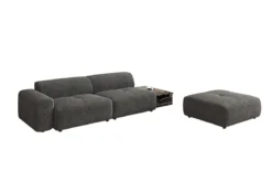 Designer Sofa Calm 3 Sitzer mit Beistellhocker und Beistelltisch in Bouclé