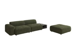 Designer Sofa Calm 3 Sitzer mit Beistellhocker und Beistelltisch in Bouclé