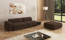 Designer Sofa Calm 3 Sitzer mit Beistellhocker und Beistelltisch in Bouclé