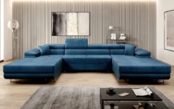 Designer Sofa Calvera U mit Schlaf- und Klappfunktion in Samt