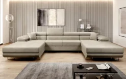 Designer Sofa Calvera U mit Schlaf- und Klappfunktion in Samt