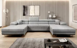 Designer Sofa Calvera U mit Schlaf- und Klappfunktion in Samt