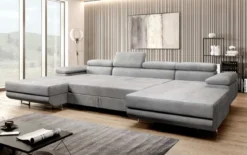Designer Sofa Calvera U mit Schlaf- und Klappfunktion in Samt