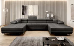 Designer Sofa Calvera U mit Schlaf- und Klappfunktion in Samt