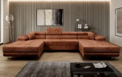 Designer Sofa Calvera U mit Schlaf- und Klappfunktion in Cord