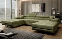 Designer Sofa Calvera U mit Schlaf- und Klappfunktion in Cord