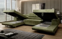 Designer Sofa Calvera U mit Schlaf- und Klappfunktion in Cord