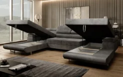 Designer Sofa Calvera U mit Schlaf- und Klappfunktion in Cord