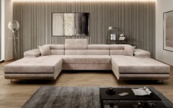 Designer Sofa Calvera U mit Schlaf- und Klappfunktion in Cord