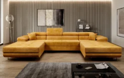 Designer Sofa Calvera U mit Schlaf- und Klappfunktion in Cord