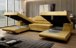 Designer Sofa Calvera U mit Schlaf- und Klappfunktion in Cord