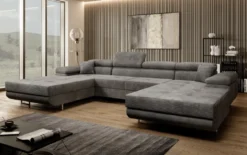 Designer Sofa Calvera U mit Schlaf- und Klappfunktion in Cord