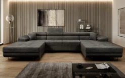 Designer Sofa Calvera U mit Schlaf- und Klappfunktion in Cord
