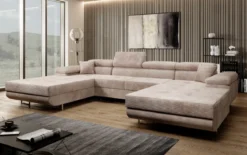 Designer Sofa Calvera U mit Schlaf- und Klappfunktion in Cord