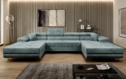 Designer Sofa Calvera U mit Schlaf- und Klappfunktion in Cord
