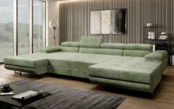 Designer Sofa Calvera U mit Schlaf- und Klappfunktion in Cord