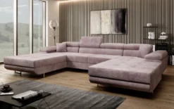 Designer Sofa Calvera U mit Schlaf- und Klappfunktion in Cord