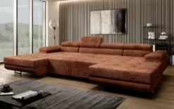Designer Sofa Calvera U mit Schlaf- und Klappfunktion in Cord