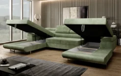 Designer Sofa Calvera U mit Schlaf- und Klappfunktion in Cord
