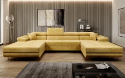 Designer Sofa Calvera U mit Schlaf- und Klappfunktion in Cord
