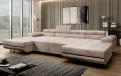 Designer Sofa Calvera U mit Schlaf- und Klappfunktion in Cord