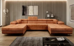 Designer Sofa Calvera U mit Schlaf- und Klappfunktion in Cord