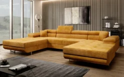 Designer Sofa Calvera U mit Schlaf- und Klappfunktion in Cord