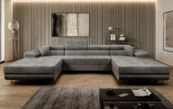 Designer Sofa Calvera U mit Schlaf- und Klappfunktion in Cord