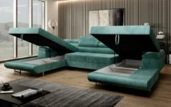 Designer Sofa Calvera U mit Schlaf- und Klappfunktion in Cord