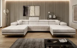 Designer Sofa Calvera U mit Schlaf- und Klappfunktion in Cord