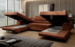 Designer Sofa Calvera U mit Schlaf- und Klappfunktion in Cord
