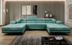 Designer Sofa Calvera U mit Schlaf- und Klappfunktion in Cord