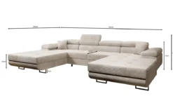 Designer Sofa Calvera U mit Schlaf- und Klappfunktion in Cord