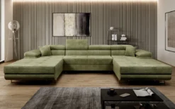 Designer Sofa Calvera U mit Schlaf- und Klappfunktion in Cord