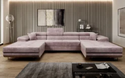 Designer Sofa Calvera U mit Schlaf- und Klappfunktion in Cord