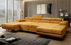 Designer Sofa Calvera U mit Schlaf- und Klappfunktion in Cord