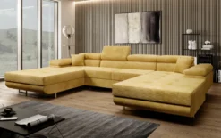 Designer Sofa Calvera U mit Schlaf- und Klappfunktion in Cord