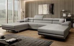 Designer Sofa Calvera U mit Schlaf- und Klappfunktion in Bouclé