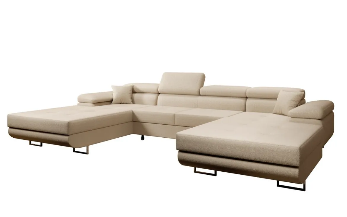 Designer Sofa Calvera U mit Schlaf- und Klappfunktion in Bouclé