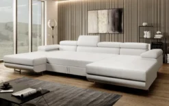 Designer Sofa Calvera U mit Schlaf- und Klappfunktion in Bouclé